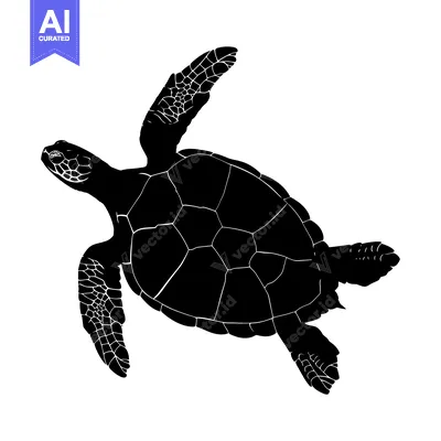 Premium design asset: Black and white silhouette of a sea turtle swimming