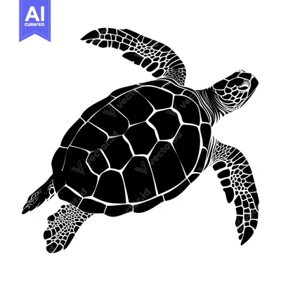 Black and White Silhouette of a Sea Turtle