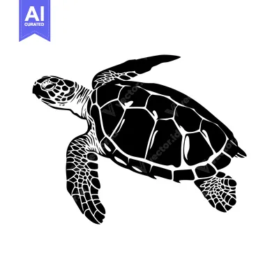 Premium design asset: Black and White Silhouette of a Sea Turtle Swimming