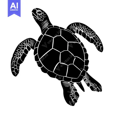 Black and White Silhouette of a Sea Turtle Swimming