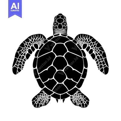 Black and White Silhouette of a Sea Turtle from Above