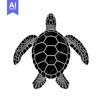 Aset premium populer: Black Silhouette of a Sea Turtle with Detailed Shell and Flippers