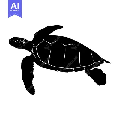 Aset premium populer: Black and White Silhouette of a Sea Turtle Swimming