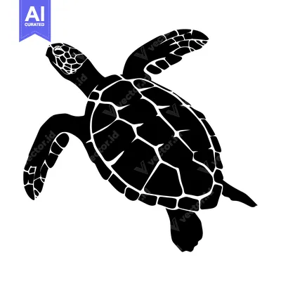 Black and White Silhouette of a Turtle Swimming