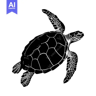 Black Silhouette of a Sea Turtle Swimming