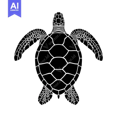 Black and White Silhouette of a Sea Turtle Viewed From Above