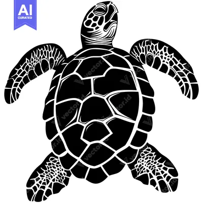 Aset desain premium: Black and White Silhouette of a Sea Turtle