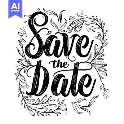 Aset desain premium: Hand-drawn Save the Date with Floral Wreath