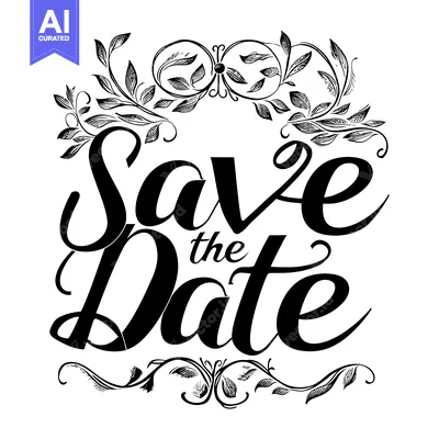 Aset desain premium: Hand-drawn "Save the Date" lettering with ornate floral embellishments