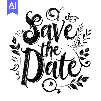 Premium design asset: Hand-drawn calligraphy of "Save the Date" with floral accents