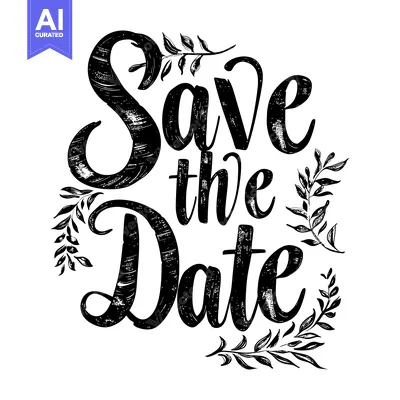 Aset desain premium: Hand-drawn "Save the Date" Calligraphy with Floral Accents