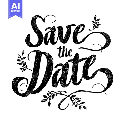 Aset premium populer: Hand-drawn calligraphy "Save the Date" with decorative floral elements