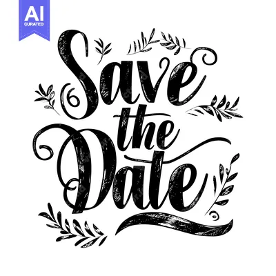 Handwritten "Save the Date" inscription with floral accents