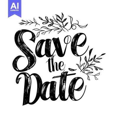Aset desain premium: Hand-drawn calligraphy with floral accents that reads "Save the Date"