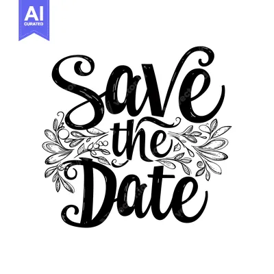 Aset desain premium: Hand-drawn "Save the Date" calligraphy with floral embellishments