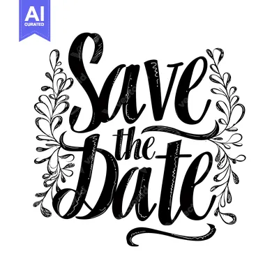 Aset desain premium: Handwritten "Save the Date" with Floral Embellishments