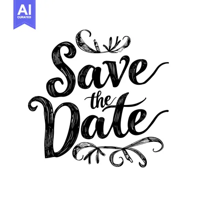 Premium design asset: Hand-drawn calligraphy of "Save the Date" with decorative flourishes