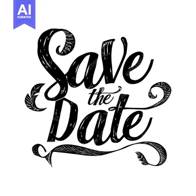 Aset desain premium: Handwritten "Save the Date" with Ornate Floral Design