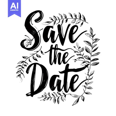 Aset premium populer: Hand-drawn calligraphy of "Save the Date" with floral embellishments