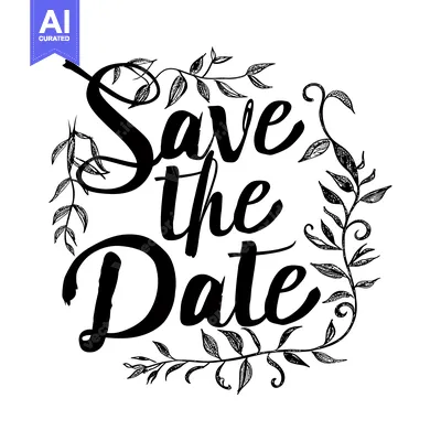Aset desain premium: Hand-drawn "Save the Date" with leafy vines