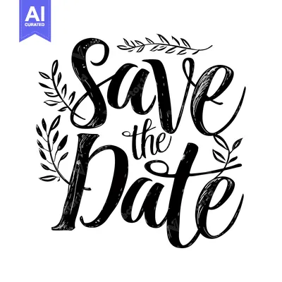 Aset desain premium: Handwritten "Save the Date" with Decorative Floral Elements
