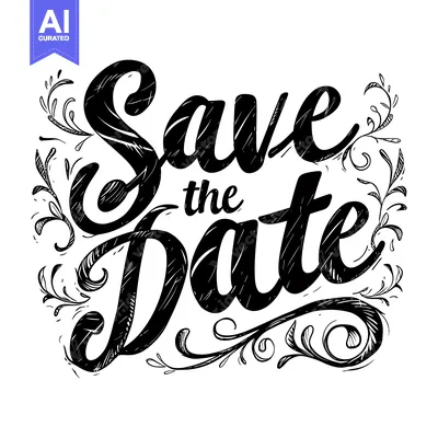 Aset desain premium: Hand-Drawn Script "Save the Date" with Flourishes