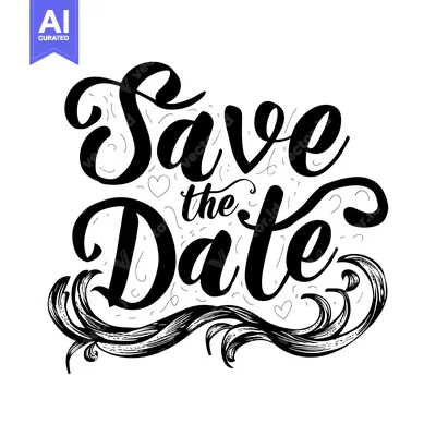 Premium design asset: Hand-drawn calligraphy "Save the Date" with decorative flourish