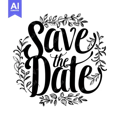 Premium design asset: Hand-drawn floral wreath with "Save the Date" text