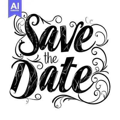 Aset premium populer: Black and White Stylized Save the Date Text with Floral Design