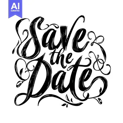 Aset premium populer: Hand-drawn calligraphy of "Save the Date" with decorative flourishes