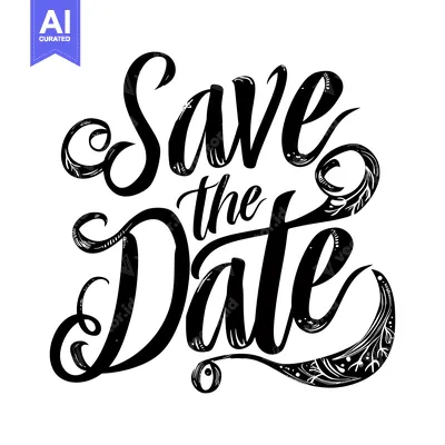 Aset premium populer: Handwritten Calligraphy "Save the Date" with Ornamental Flourishes