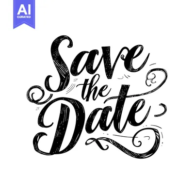 Premium design asset: Handwritten "Save the Date" with Swirls
