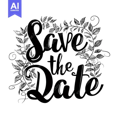 Aset premium populer: Hand-drawn calligraphy "Save the Date" with floral accents