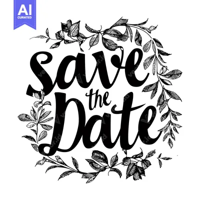 Hand-drawn floral wreath with "Save the Date" inscription