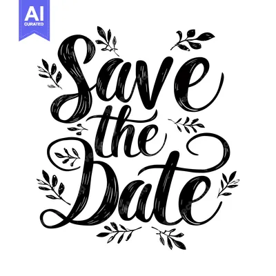 Aset desain premium: Handwritten "Save the Date" with Floral Decorations