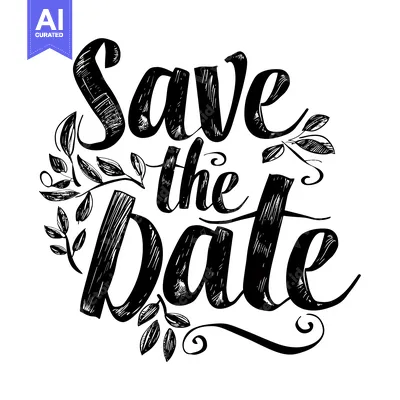 Aset premium populer: Hand-drawn calligraphy "Save the Date" with floral accents