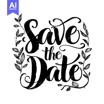 Aset premium populer: Hand-drawn calligraphy of "Save the Date" with stylized floral embelli
