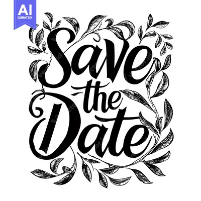 Hand-drawn "Save the Date" inscription surrounded by leaves