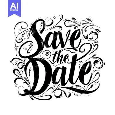 Hand-drawn calligraphy of "Save the Date" with decorative flourishes