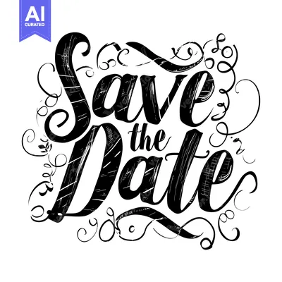 Hand-drawn calligraphic "Save the Date" inscription with ornate flouri