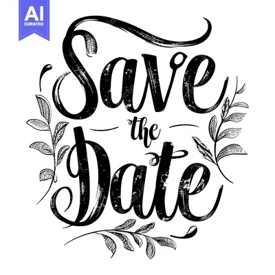 Aset desain premium: Handwritten "Save the Date" with Floral Decorations