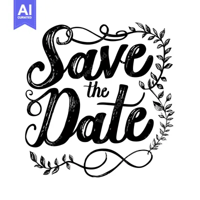 Premium design asset: Hand-drawn Save the Date Text with Floral Vines