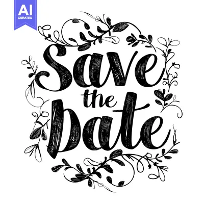 Aset desain premium: Hand-drawn Floral Wreath with "Save the Date" Inscription