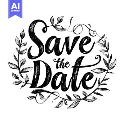 Hand-drawn "Save the Date" with Floral Wreath