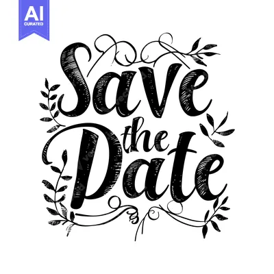Aset premium populer: Hand-drawn "Save the Date" calligraphy with floral embellishments