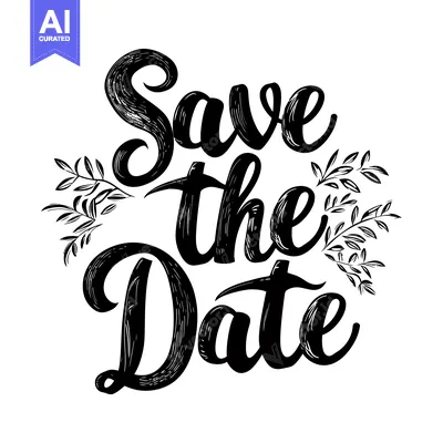 Popular premium asset: Hand-drawn calligraphy of "Save the Date" with floral accents