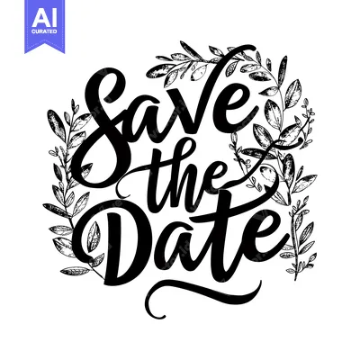Hand-drawn "Save the Date" inscription with floral accents