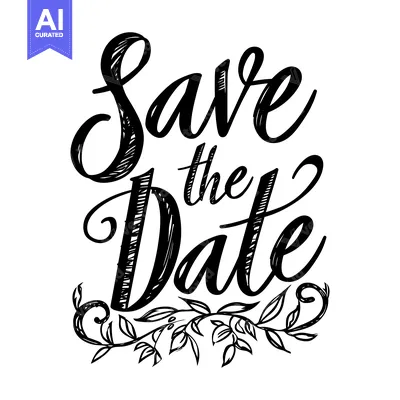 Aset premium populer: Hand-drawn calligraphy text "Save the Date" with floral embellishments