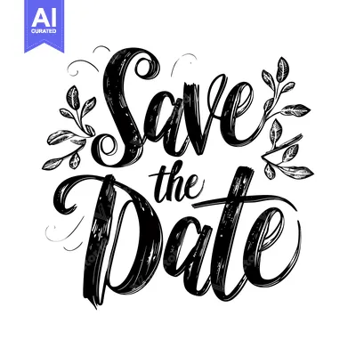 Aset premium populer: Hand-drawn calligraphy "Save the Date" with floral embellishments