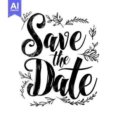 Aset desain premium: Hand-drawn calligraphy "Save the Date" with floral accents